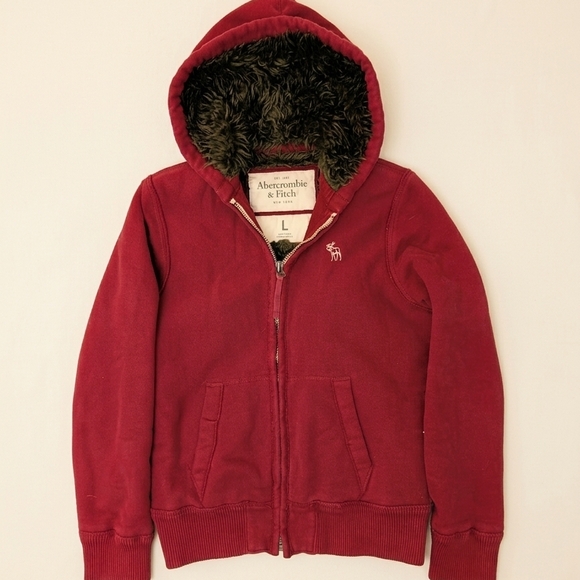 Abercrombie & Fitch Other - Vintage Abercrombie & Fitch Burgundy Hooded Sweatshirt Faux Fur Lining Rare.